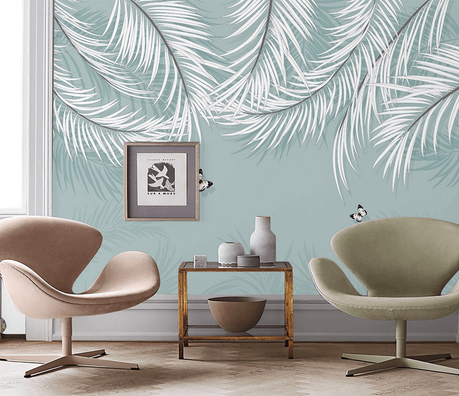 MinimalisticDecor.com-White Leaves Wallpaper Murals: Nature-inspired Wall Decor