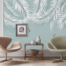 MinimalisticDecor.com-White Leaves Wallpaper Murals: Nature-inspired Wall Decor