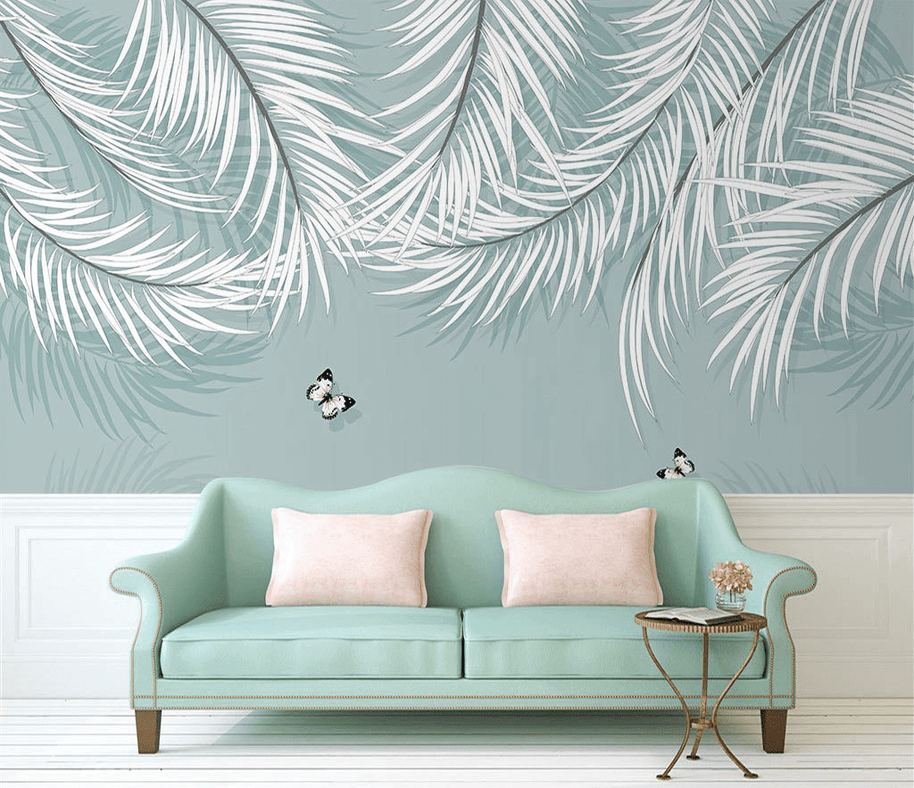 MinimalisticDecor.com-White Leaves Wallpaper Murals: Nature-inspired Wall Decor