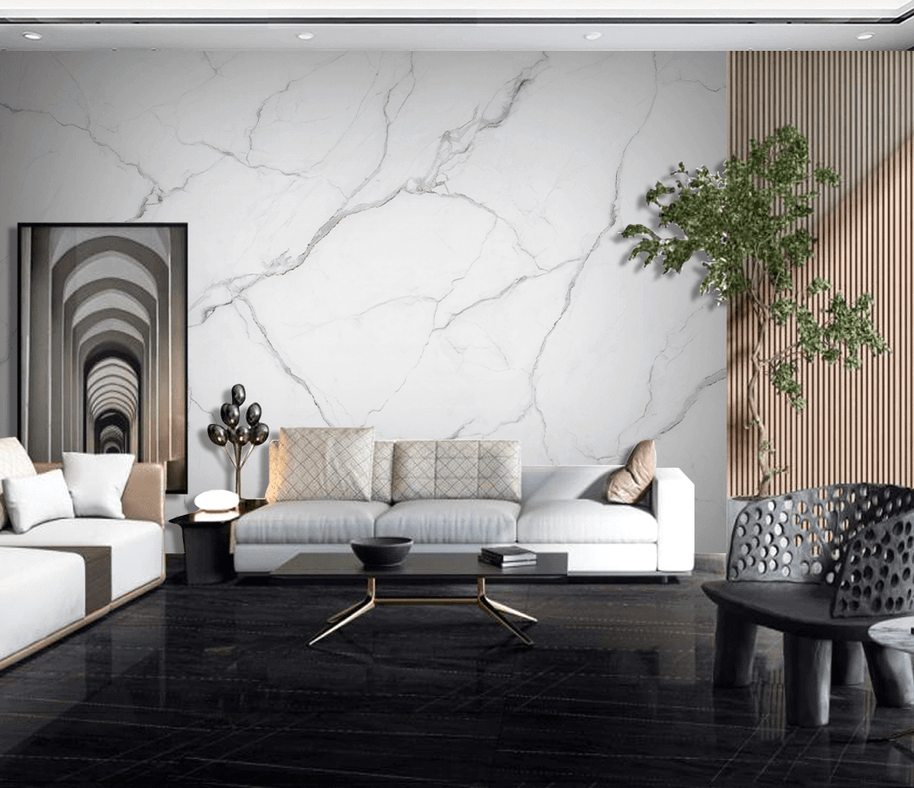 MinimalisticDecor.com-White Liner Stone - Marble Wallpaper Murals