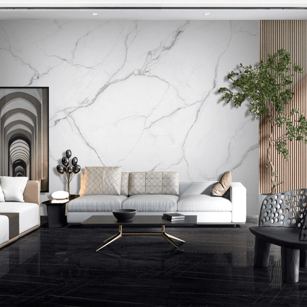 MinimalisticDecor.com-White Liner Stone - Marble Wallpaper Murals