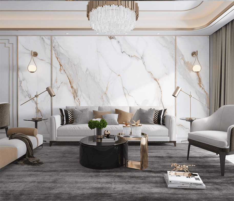 MinimalisticDecor.com-White Lines Stone Design - Marble Wallpaper Murals