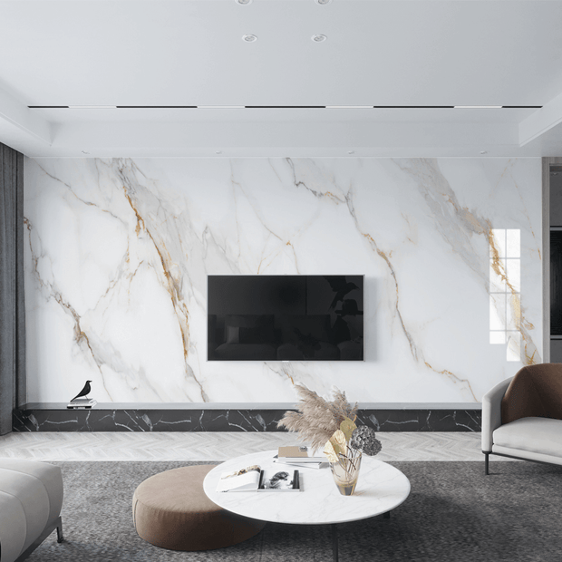 MinimalisticDecor.com-White Lines Stone Design - Marble Wallpaper Murals