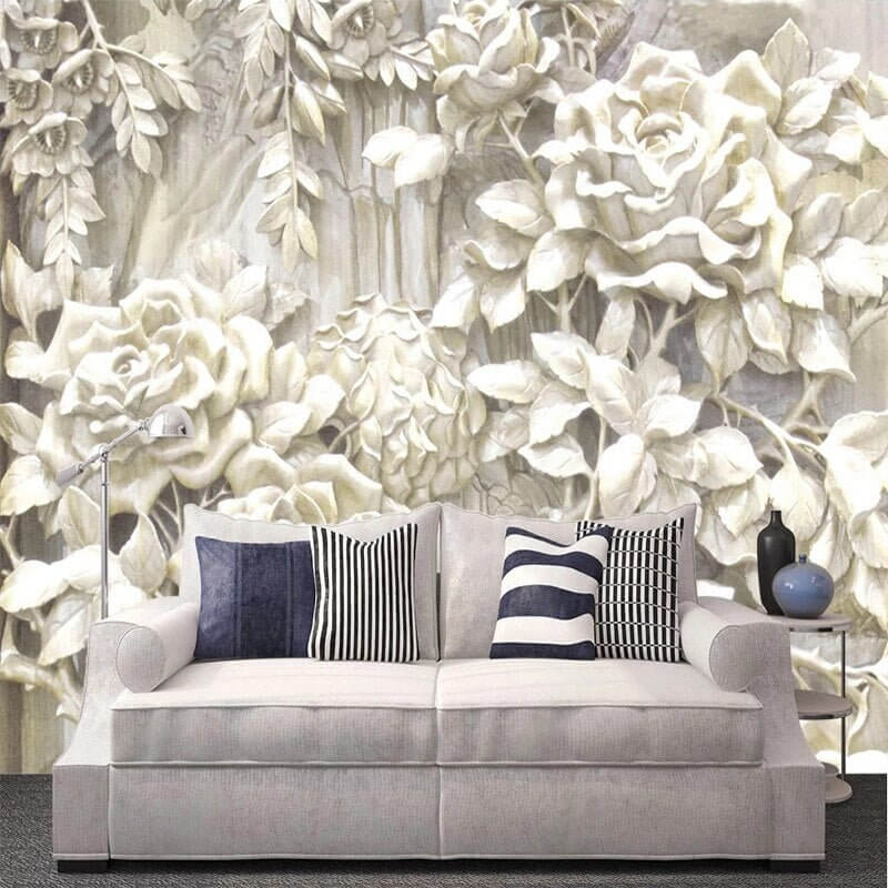 MinimalisticDecor.com-White Rose Flowers Wallpaper for Home Wall Decor