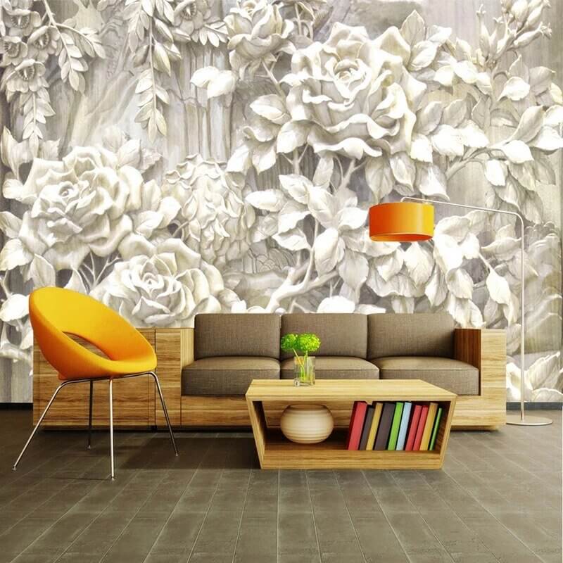 MinimalisticDecor.com-White Rose Flowers Wallpaper for Home Wall Decor