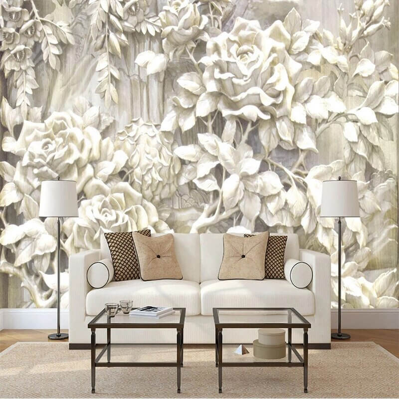 MinimalisticDecor.com-White Rose Flowers Wallpaper for Home Wall Decor