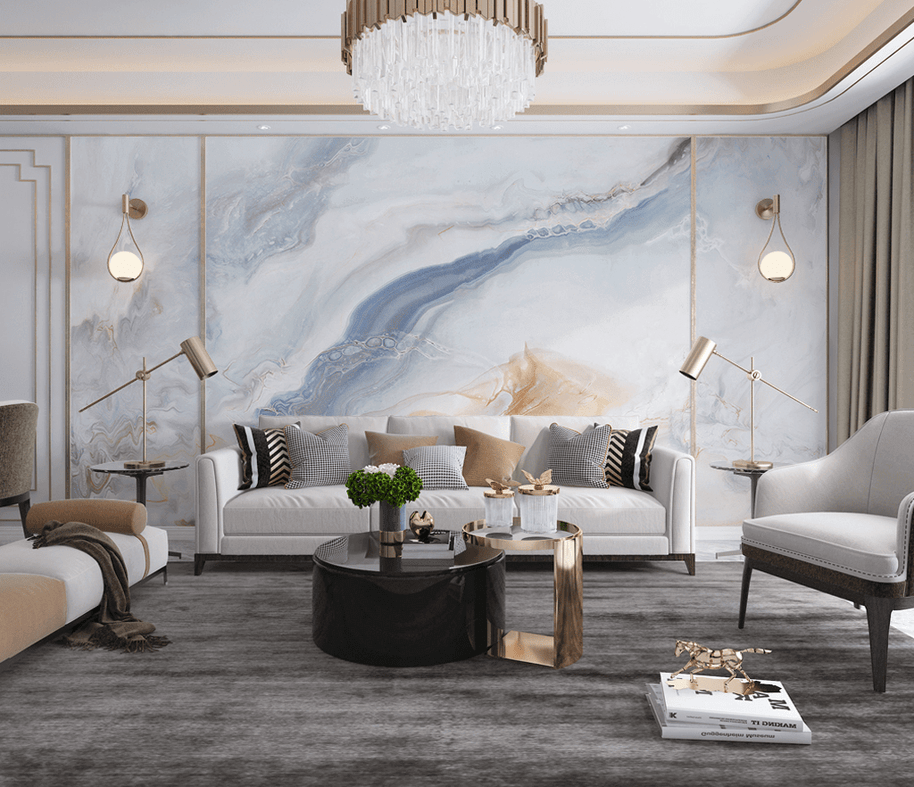 MinimalisticDecor.com-White Sea Stone Design - Marble Wallpaper Murals