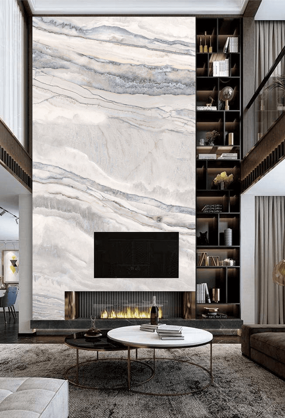 MinimalisticDecor.com-White Waves Stone - Marble Wallpaper Murals