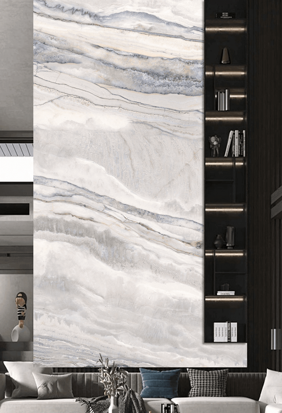 MinimalisticDecor.com-White Waves Stone - Marble Wallpaper Murals