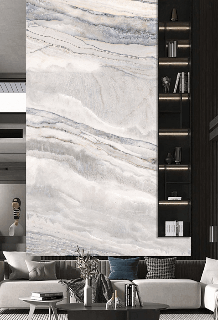 MinimalisticDecor.com-White Waves Stone - Marble Wallpaper Murals