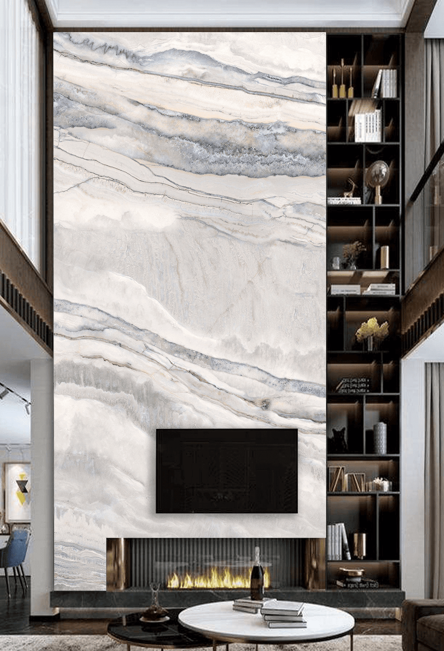 MinimalisticDecor.com-White Waves Stone - Marble Wallpaper Murals