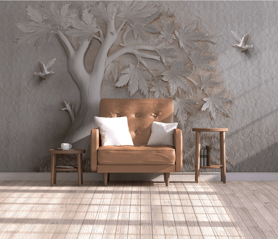 MinimalisticDecor.com-Widespread 3D Embossed: Maple Tree Mural Wallpaper
