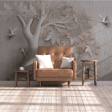 MinimalisticDecor.com-Widespread 3D Embossed: Maple Tree Mural Wallpaper