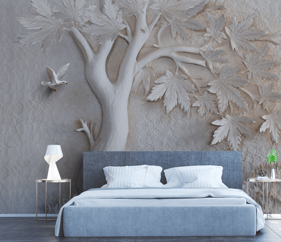 MinimalisticDecor.com-Widespread 3D Embossed: Maple Tree Mural Wallpaper