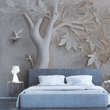 MinimalisticDecor.com-Widespread 3D Embossed: Maple Tree Mural Wallpaper