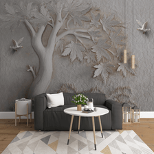 MinimalisticDecor.com-Widespread 3D Embossed: Maple Tree Mural Wallpaper
