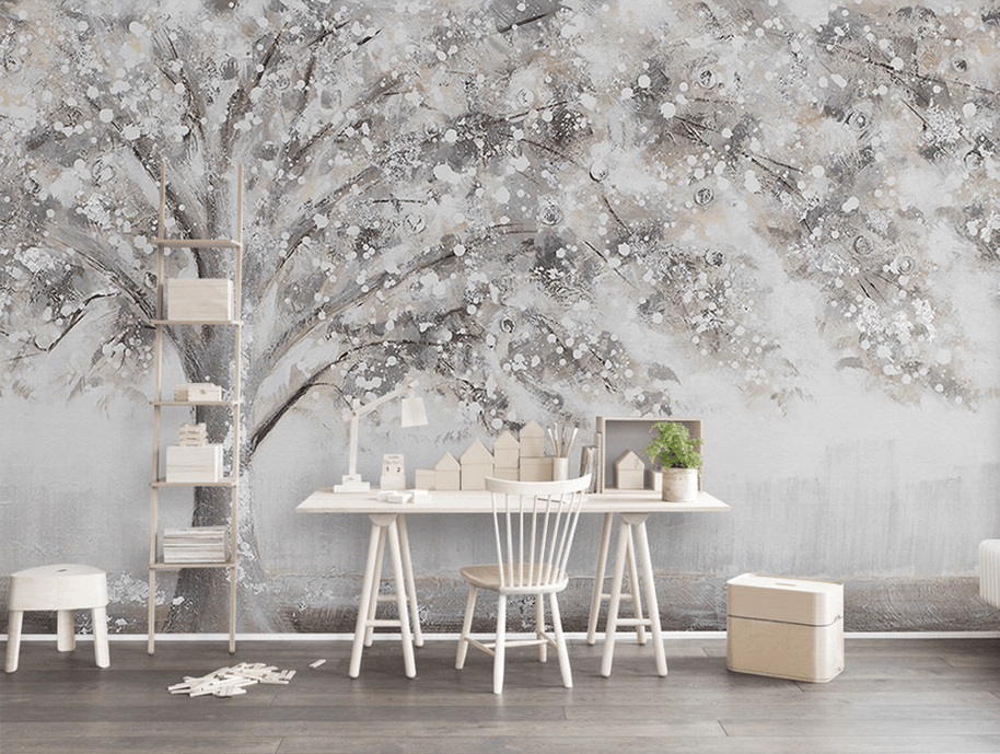 MinimalisticDecor.com-Widespread Tree Grey Theme Wallpaper Murals