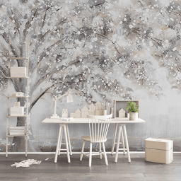 MinimalisticDecor.com-Widespread Tree Grey Theme Wallpaper Murals