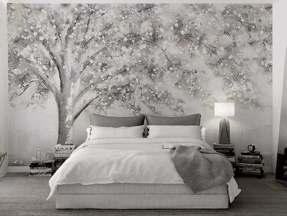 MinimalisticDecor.com-Widespread Tree Grey Theme Wallpaper Murals