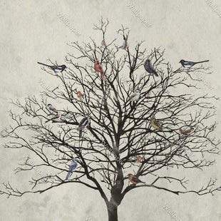 MinimalisticDecor.com-Winter Birds Tree Walllpaper Mural - Enhance Your Space