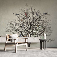 MinimalisticDecor.com-Winter Birds Tree Walllpaper Mural - Enhance Your Space