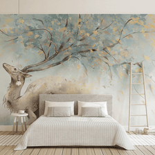 MinimalisticDecor.com-Winter Reindeer Tree Trunks Wallpaper Mural