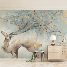 MinimalisticDecor.com-Winter Reindeer Tree Trunks Wallpaper Mural