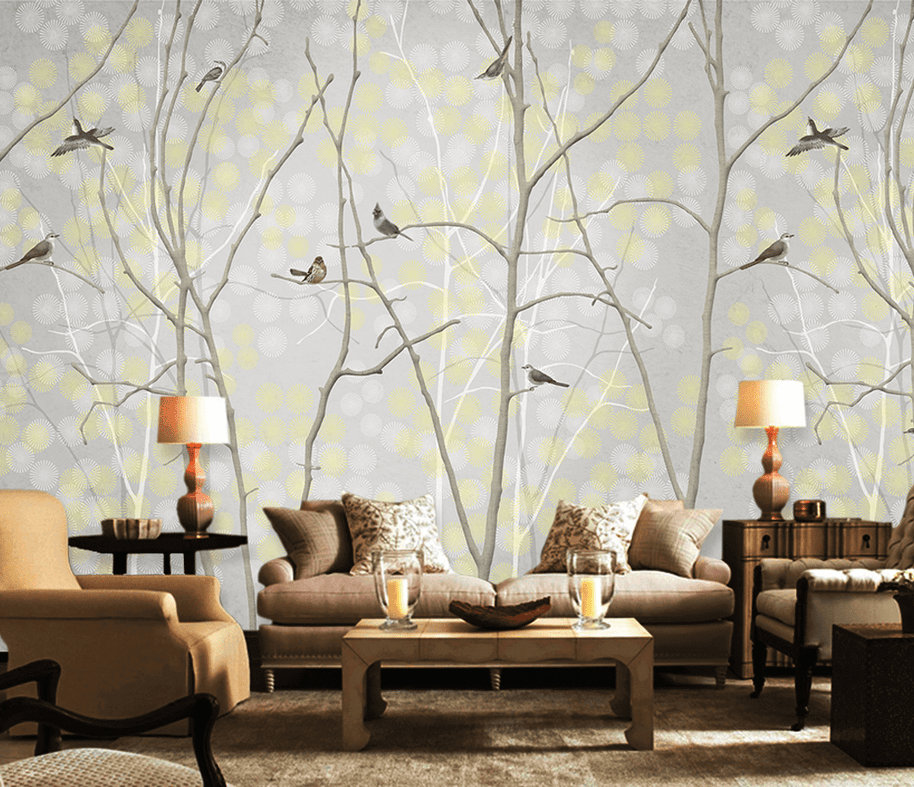 MinimalisticDecor.com-Winter Trees and Birds - Trees Wallpaper Mural