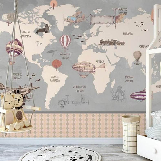 MinimalisticDecor.com-Wonderland Adventure - World Map Murals Wallpaper