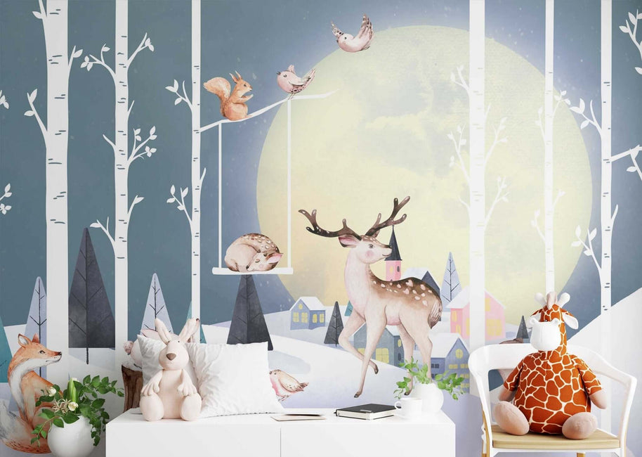 MinimalisticDecor.com-Woodland Animals Wallpaper Mural: Transform Your Space