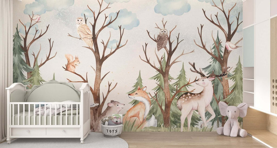 MinimalisticDecor.com-Woodland Forest Animals - Kids Room Wallpaper Mural