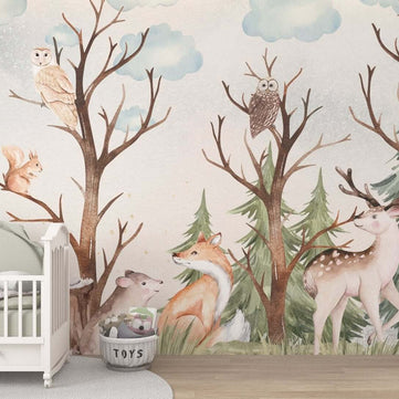 MinimalisticDecor.com-Woodland Forest Animals - Kids Room Wallpaper Mural