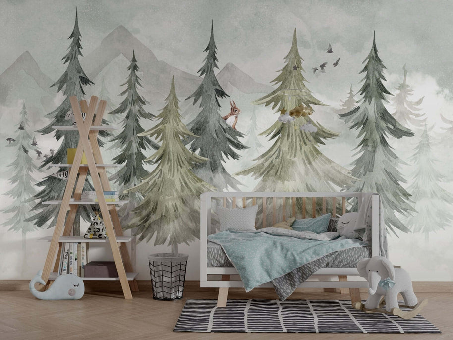 MinimalisticDecor.com-Woodland Trees Wallpaper Mural: Transforming Your Space
