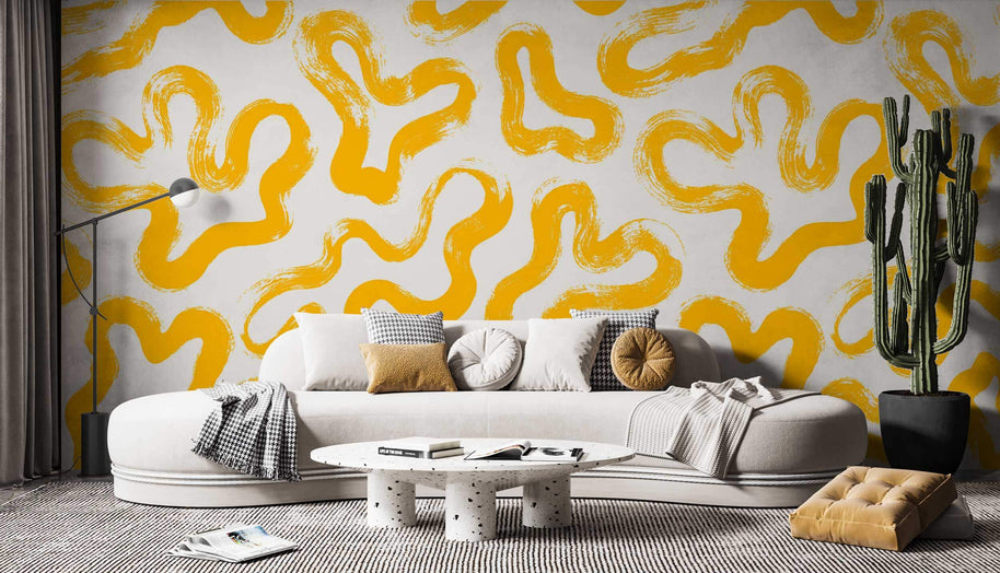 MinimalisticDecor.com-Yellow Abstract Shapes - Living Room Wallpaper Mural
