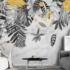 MinimalisticDecor.com-Yellow & Black - Leaves Wallpaper Murals