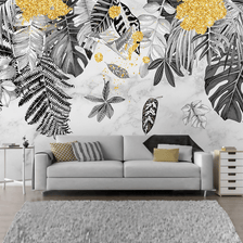 MinimalisticDecor.com-Yellow & Black - Leaves Wallpaper Murals