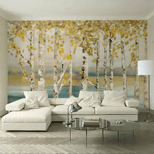 MinimalisticDecor.com-Yellow Tree Trunks Wallpaper Murals