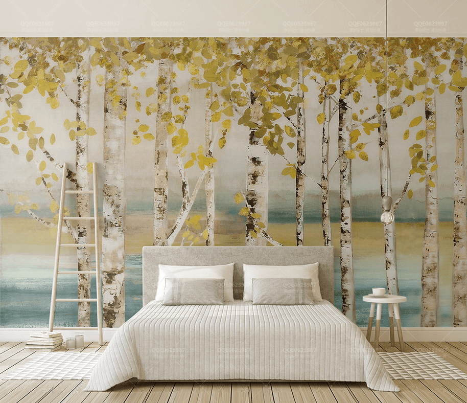 MinimalisticDecor.com-Yellow Tree Trunks Wallpaper Murals