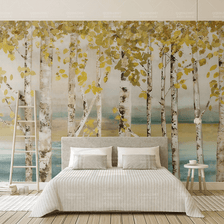 MinimalisticDecor.com-Yellow Tree Trunks Wallpaper Murals