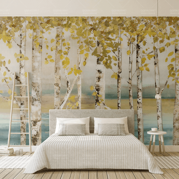 MinimalisticDecor.com-Yellow Tree Trunks Wallpaper Murals