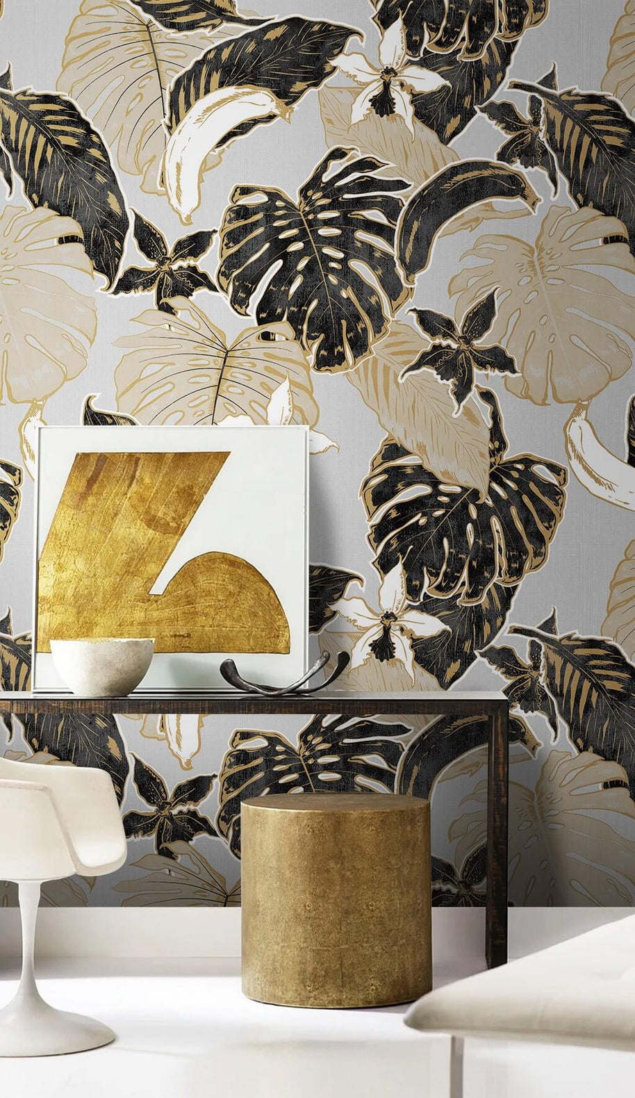 MinimalisticDecor.com-Yellow Tropical Greenary Wallpaper Mural