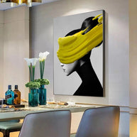 Modern Black Women With Yellow Hat Canvas Wall Art-MinimalisticDecor.com