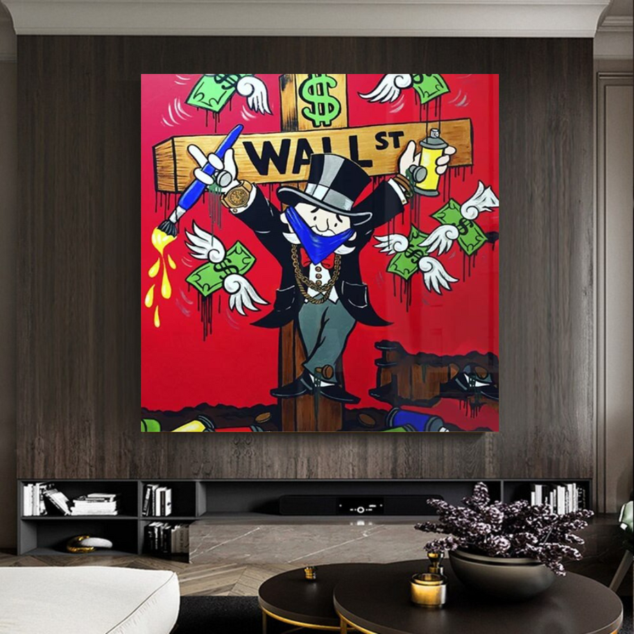 Money Flys at Wall Street - Mr Monopoly Wall Art-MinimalisticDecor.com