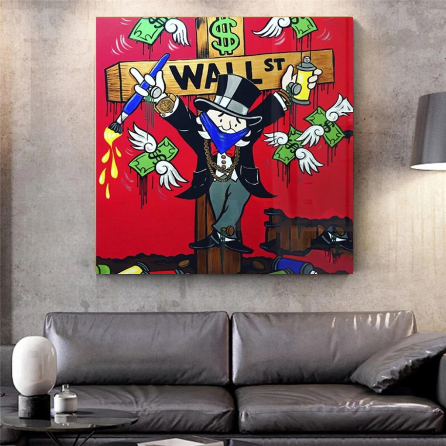 Money Flys at Wall Street - Mr Monopoly Wall Art-MinimalisticDecor.com