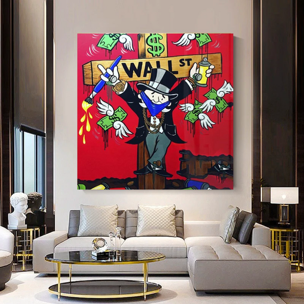 Money Flys at Wall Street - Mr Monopoly Wall Art-MinimalisticDecor.com
