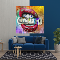 Money Lips Graffiti Canvas Wall Art-MinimalisticDecor.com