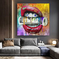 Money Lips Graffiti Canvas Wall Art-MinimalisticDecor.com