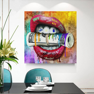 Money Lips Graffiti Canvas Wall Art-MinimalisticDecor.com