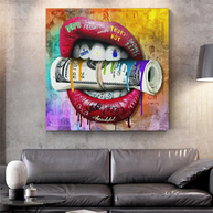 Money Lips Graffiti Canvas Wall Art-MinimalisticDecor.com