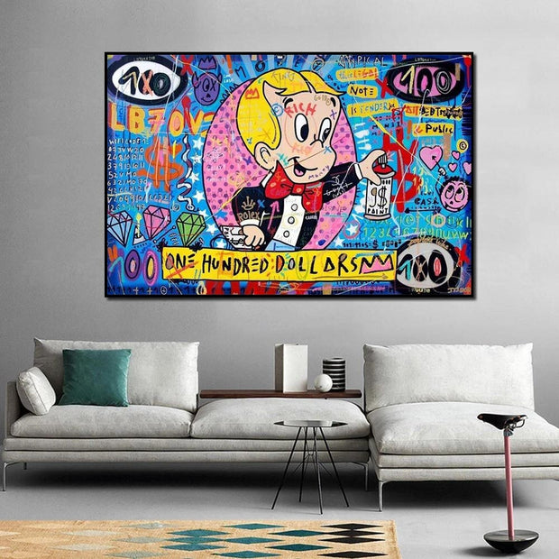 Money Richie Rich Hundred Dollar Canvas Wall Art-MinimalisticDecor.com